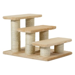 Beige PawHut Tiertreppe mit 3 Stufen für Katzen und kleine Hunde.