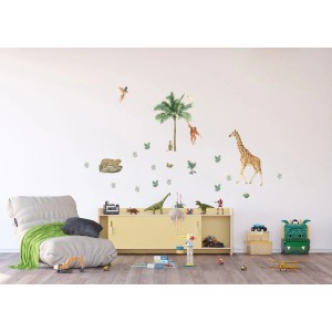 Wandtattoo Dschungeltiere in Dschungelgrün von Sanders & Sanders, 85x65 cm, für Kinderzimmer.