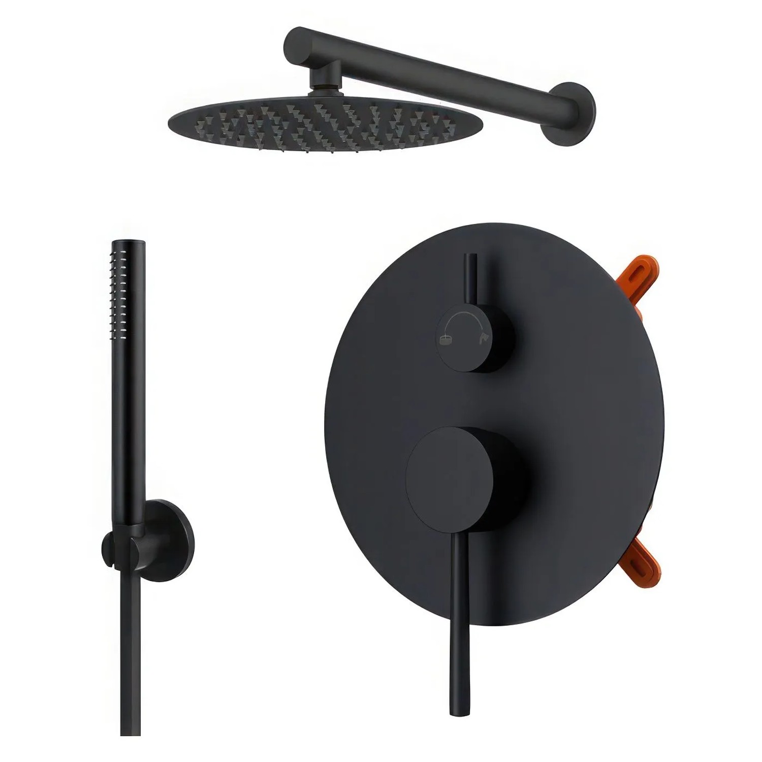 KOLMAN Komplettes Duschsystem Unterputz Armatur Wasserhahn mit Kopfbrause in Schwarz