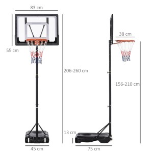 HOMCOM Basketballständer, schwarz, höhenverstellbar, mit Rollen. Stahl, PVC, HDPE für Spiel & Spaß.
