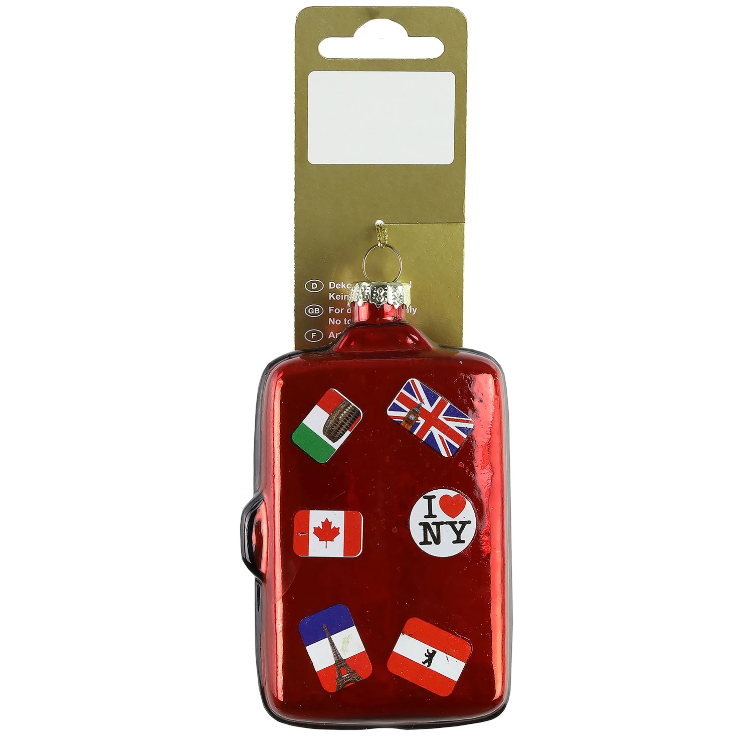 Weihnachts-Deko Koffer zum Hängen aus Glas 6,7 cm x 3,7 cm x 10 cm Rot