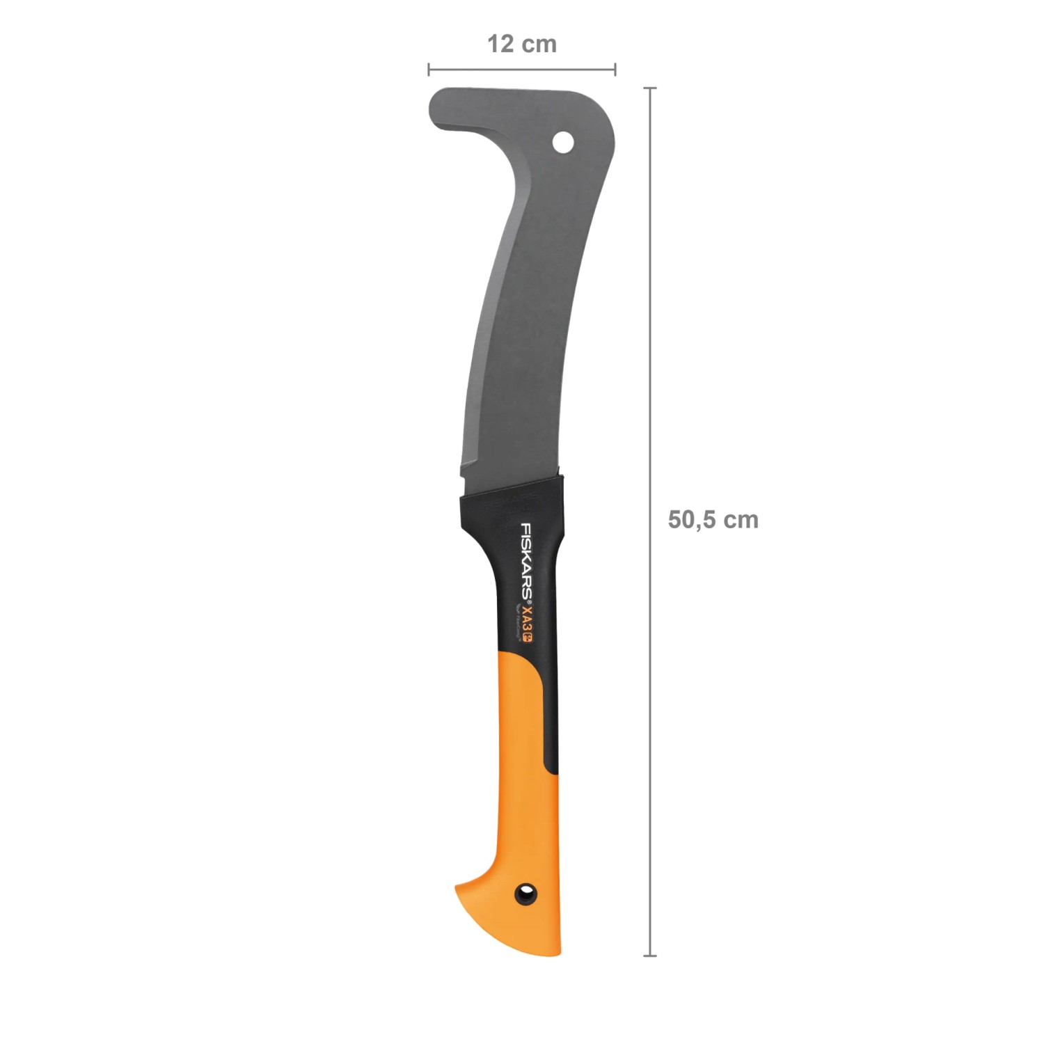 Fiskars WoodXpert XA3 Machete: Gartensäge zum Entasten mit gebogener Klinge und orangefarbenem Griff.