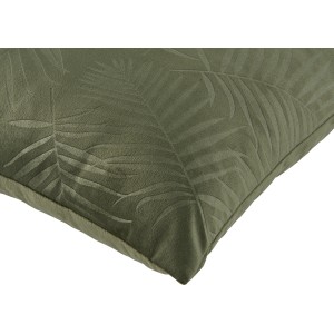 Dunkelgrünes Kissen (45x45 cm) mit Palmblattmuster, passend zum Trend Dark Wonder.