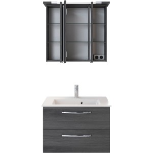 Pelipal Badmöbel-Set Trentino, 77 cm, Graphit: Waschtisch mit Unterschrank und Spiegelschrank.
