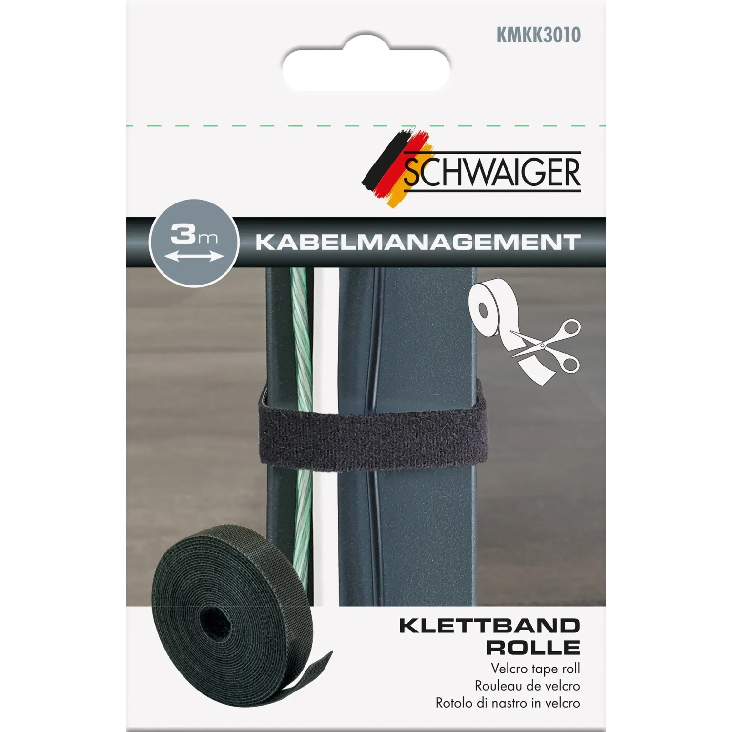 Schwaiger Klettbandrolle, schwarz, zur Kabelorganisation und einfachen Befestigung.