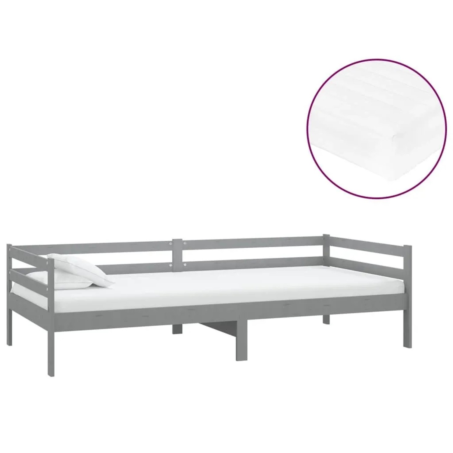 vidaXL Tagesbett mit Matratze 90x200 cm Grau Kiefer Massivholz 3083556