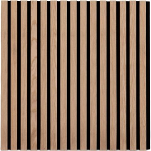 ECON Akustikpaneel Eiche, 240x60 cm, mit schwarzen MDF-Streifen für Schallabsorption.