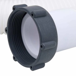 Weißer vidaXL Poolschlauch aus Kunststoff mit grauer Gewindemuffe am 38 mm Anschluss. Detail der Pooltechnik.