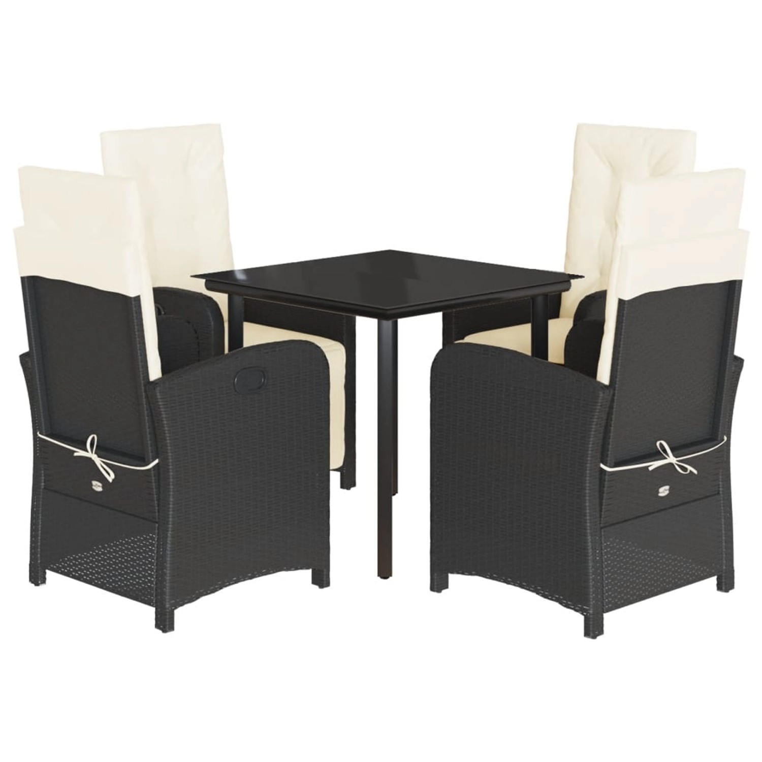vidaXL 5-Tlg Garten-Essgruppe mit Kissen Schwarz Poly Rattan 3212302