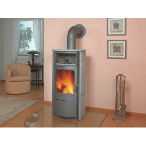 Hark Kaminofen Opera-B mit Naturstein, 7 kW, Automatik, Teefach. Feuer sichtbar.