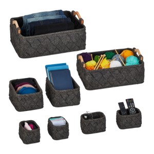 Relaxdays Schrank-Organizer Filz Holz Dunkelgrau 8-teilig 19 cm x 42 cm x 31 cm