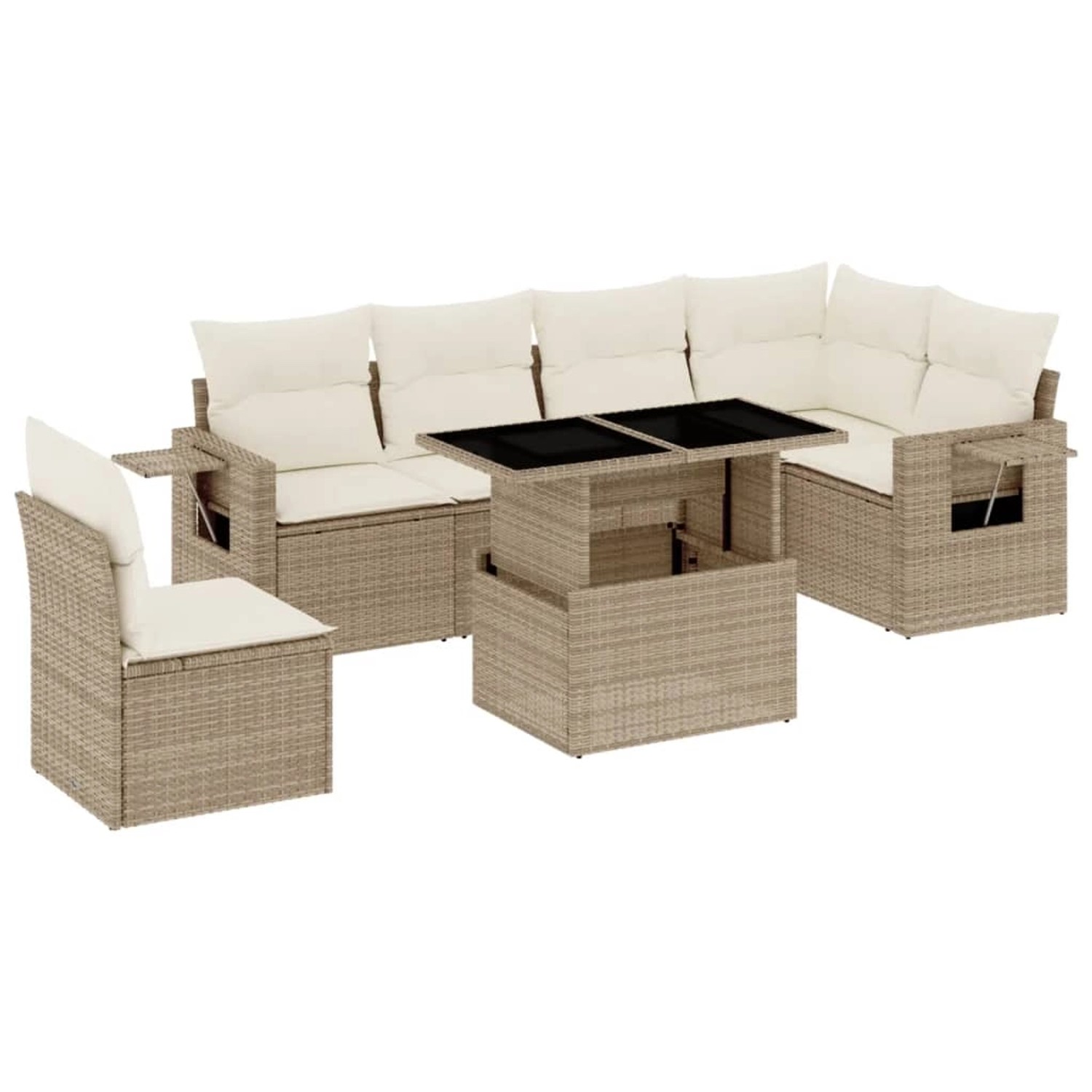 vidaXL 7-tlg Garten-Sofagarnitur mit Kissen Beige Poly Rattan Modell 341 günstig online kaufen