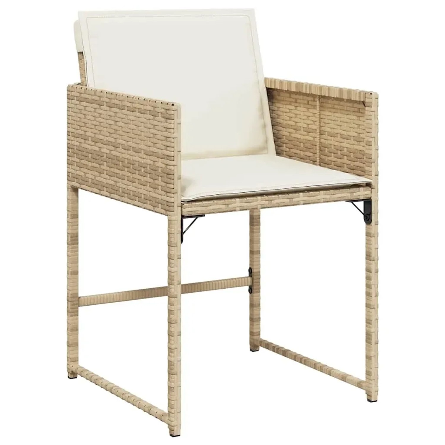 Beige vidaXL Garten Essgruppe: 5-teiliges Poly Rattan Set mit Tisch und Stühlen mit Kissen.