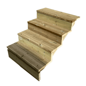 Vinuovo Außentreppe aus Holz, 4 Stufen, 80cm breit, mit Setzstufen. Kesseldruckimprägniert.