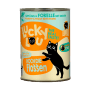 Lucky Lou Katzen-Nassfutter Adult Geflügel & Forelle, Dose mit Katzenmotiv.