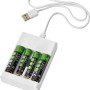 Batterieladegerät-Set mit 2 AA- und 2 AAA-Akkus im Ladegerät mit USB-Kabel.
