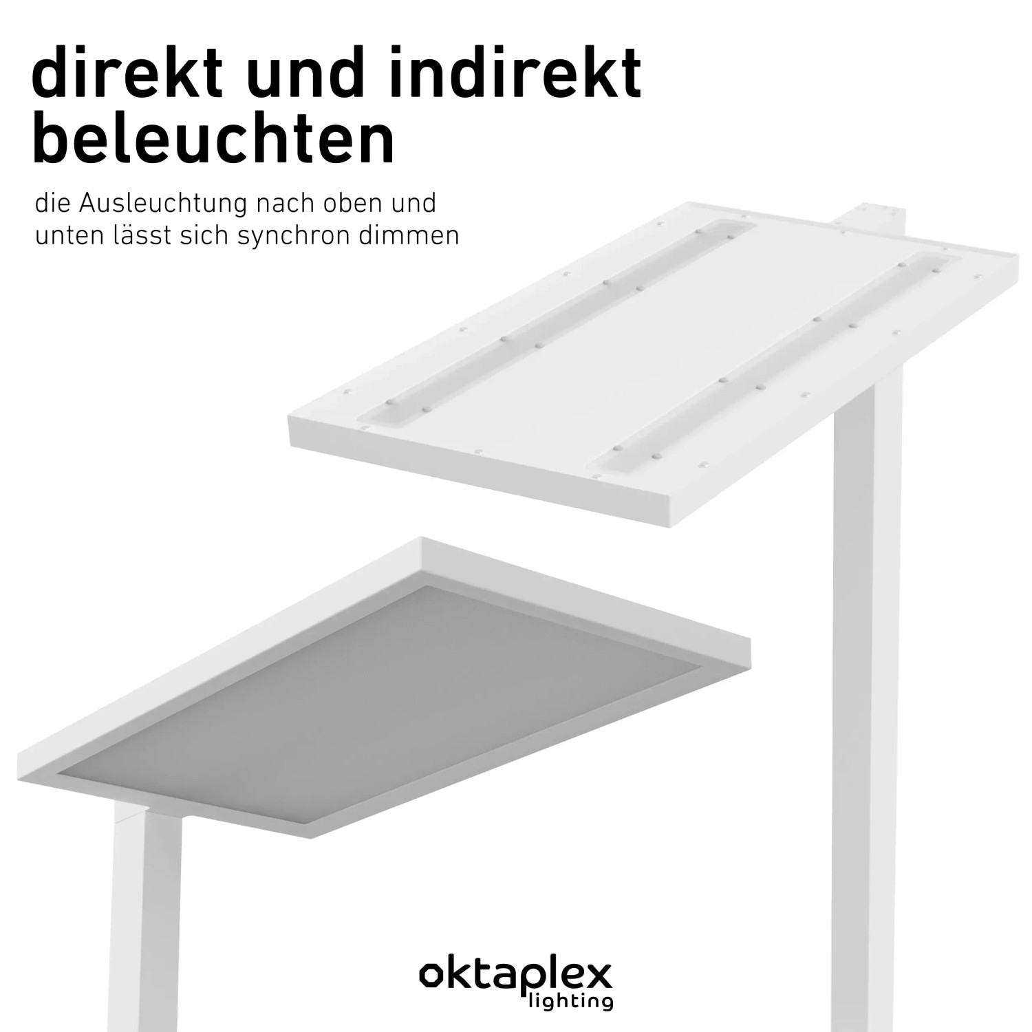 Weiße Oktaplex Malmö LED Stehlampe für Büro, dimmbar, mit direkter und indirekter Beleuchtung.