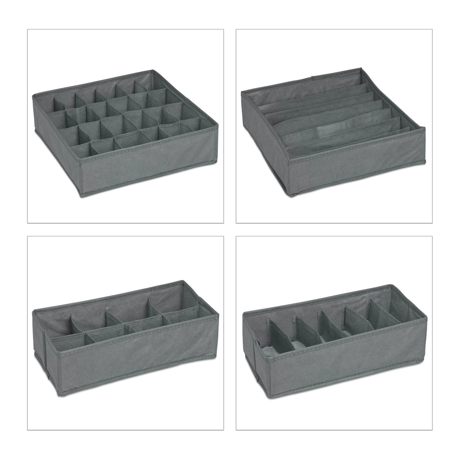 Relaxdays Unterwäsche Organizer Set Vliesstoff Pappe Hellgrau Faltbar 9 cm x 32 cm x 32 cm 0,5 kg