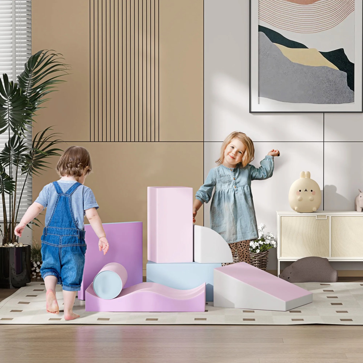 HOMCOM Softbausteine für Kinder zum Spielen, Klettern und Bauen in verschiedenen Farben und Formen.