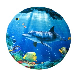 Runder Sanilo Badteppich mit Delphin- und Fischmotiv, Ø 80 cm.