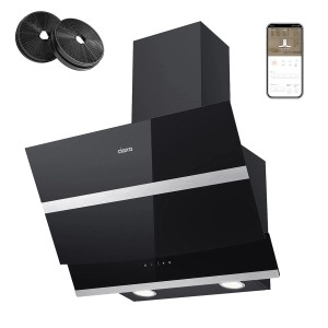 Schwarze CIARRA Kopffrei Dunstabzugshaube 60cm mit App-Steuerung, Kohlefilter und Smartphone.