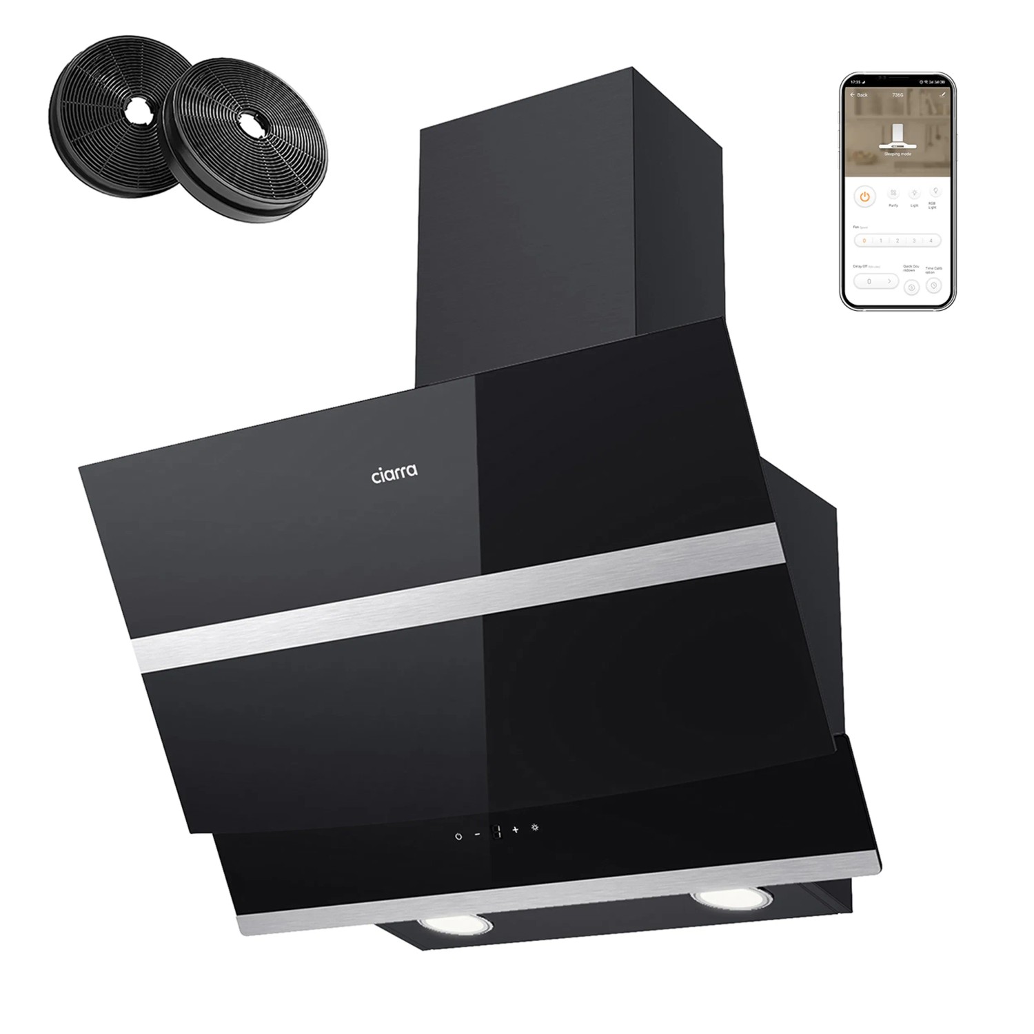 CIARRA Dunstabzugshaube 60 cm 650 m³/h A+++ Kopffrei WIFI-APP Touch Control VM6736NB