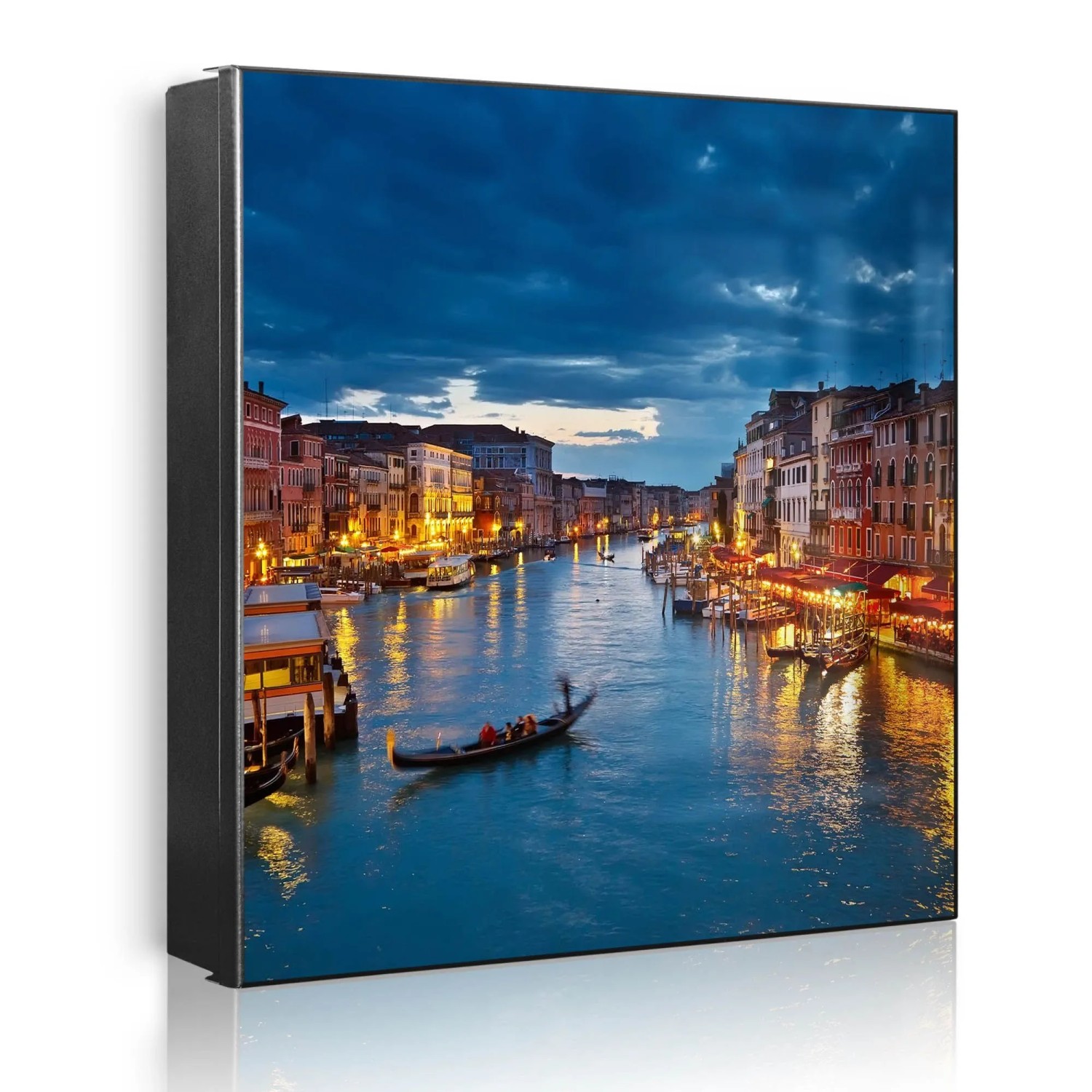 Banjado Großer Schlüsselkasten Metall 30x30cm Schwarz Scharnier Links 50 Haken Beschreibbar Magnetisch Motiv Canale Grande Bei Nacht