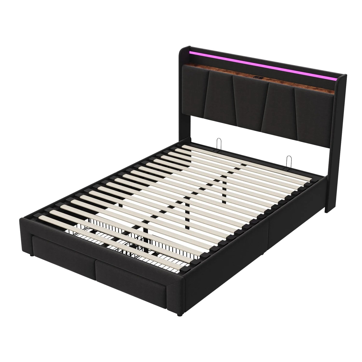 PXloue Bett Schubladenbett 160x200cm mit 2 Schubladen&Ladefunktion Grau