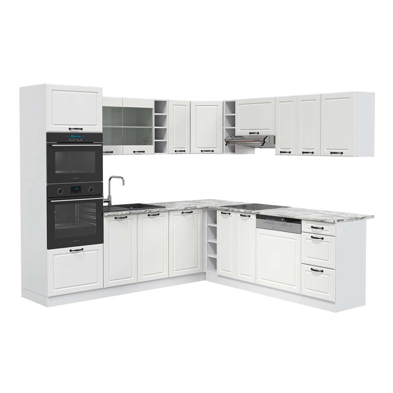Vicco R-Line Eckküche Weiß Landhaus/Weiß 237 x 60 cm AP Marmor günstig online kaufen