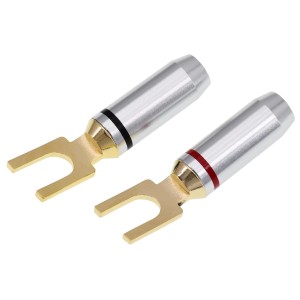 Dynavox Kabelschuhe, vergoldet, 2er-Set mit farbigen Hülsen für sichere Kabelverbindungen.