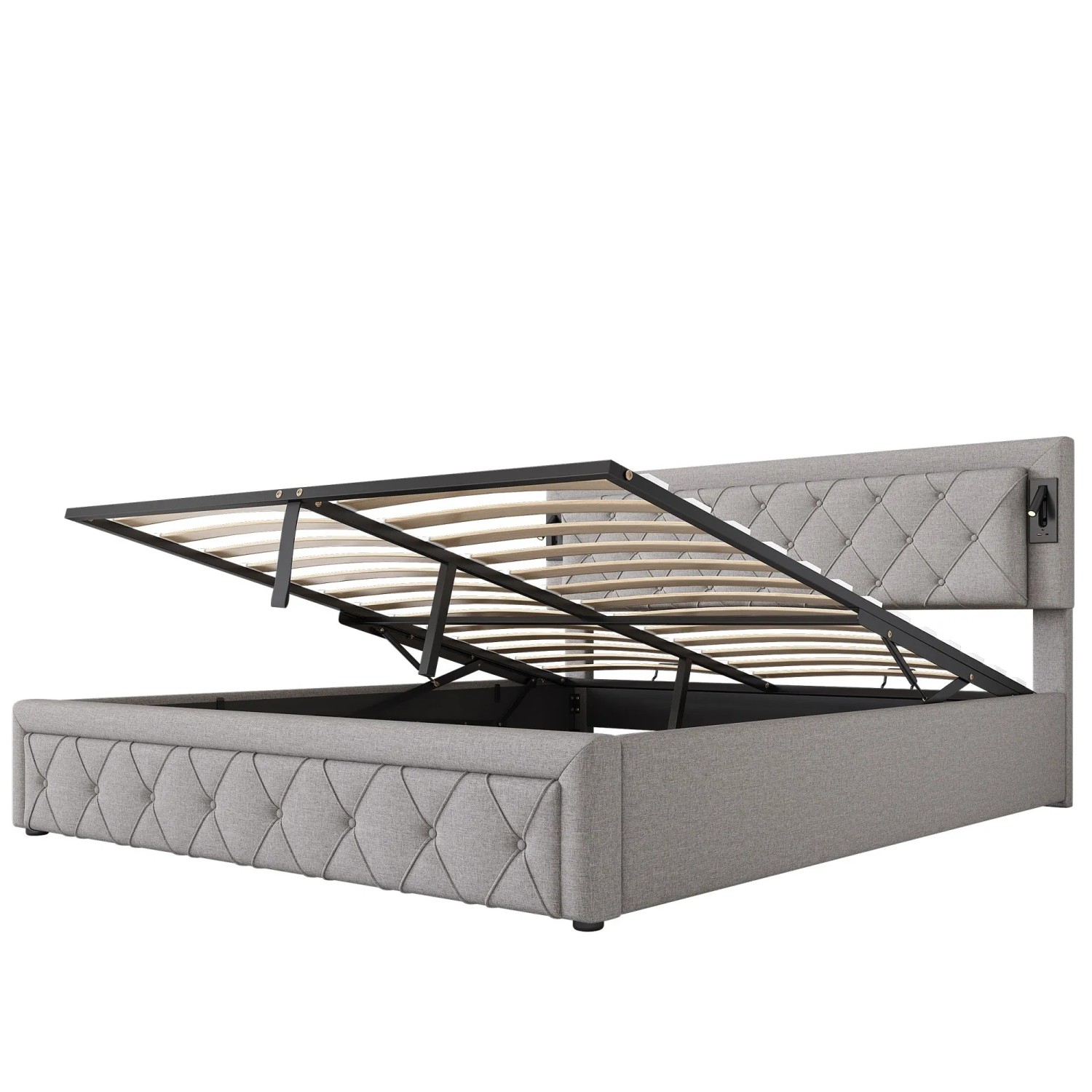 okwish Polsterbett 180x200cm mit USB Schnittstelle Schlafzimmer Grau ohne Matratze