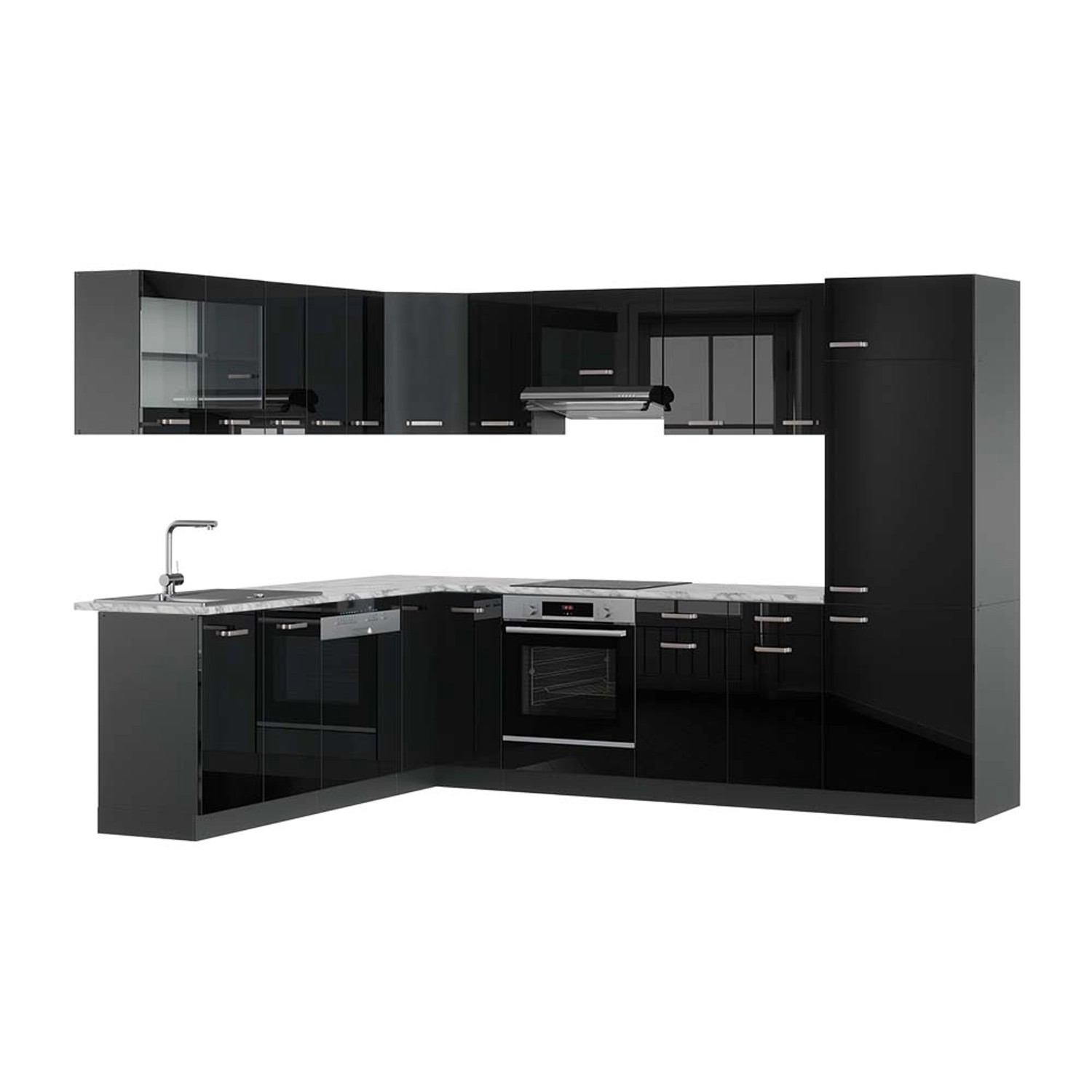 Vicco R-Line Eckküche Schwarz Hochglanz/Anthrazit 227 x 287 cm AP Marmor günstig online kaufen