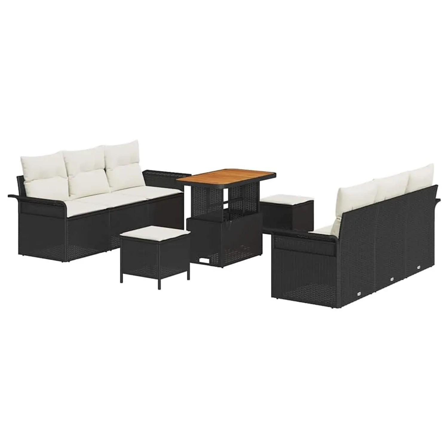vidaXL Garten-Sofa-Set mit Kissen mit Speicher 9-Tlg Schwarz und Creme 3364040