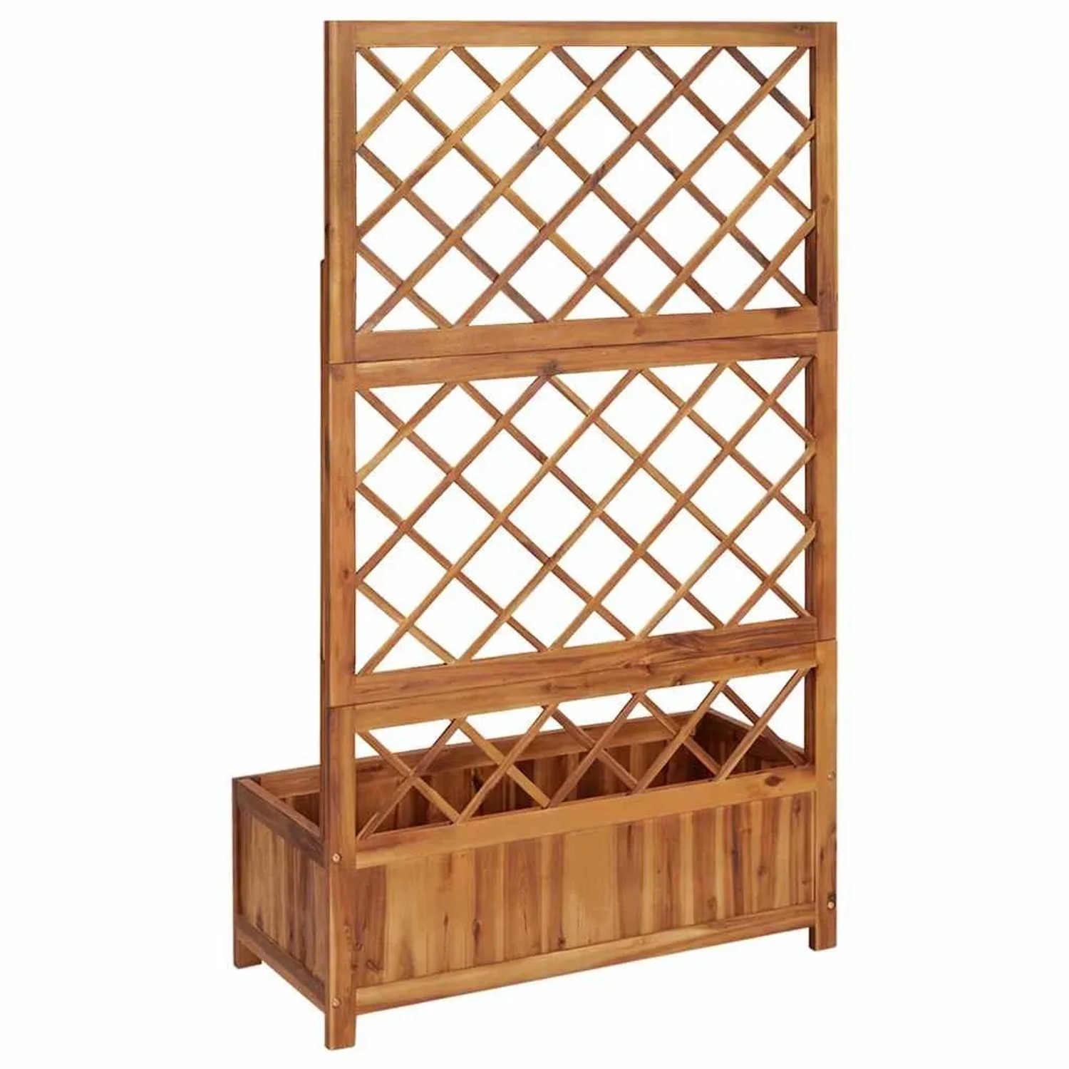 DELUKE Pflanzkasten mit Spalier aus Akazienholz, ideal als Rankhilfe im Garten.