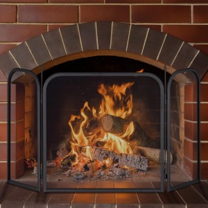 Relaxdays Funkenschutzgitter Stahl Schwarz Dreiteilig Klappbar 52,5 cm x 97 cm x 1,5 cm 2,5 kg