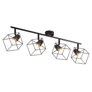 Schwarzer NETTLIFE Deckenstrahler mit vier drehbaren Spots, Metallgestell und Mesh-Schirmen im Industrie-Design.