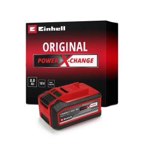 Einhell 18V 5-8Ah Multi-Ah PXC Plus Akku für Elektrowerkzeuge, rot und schwarz.
