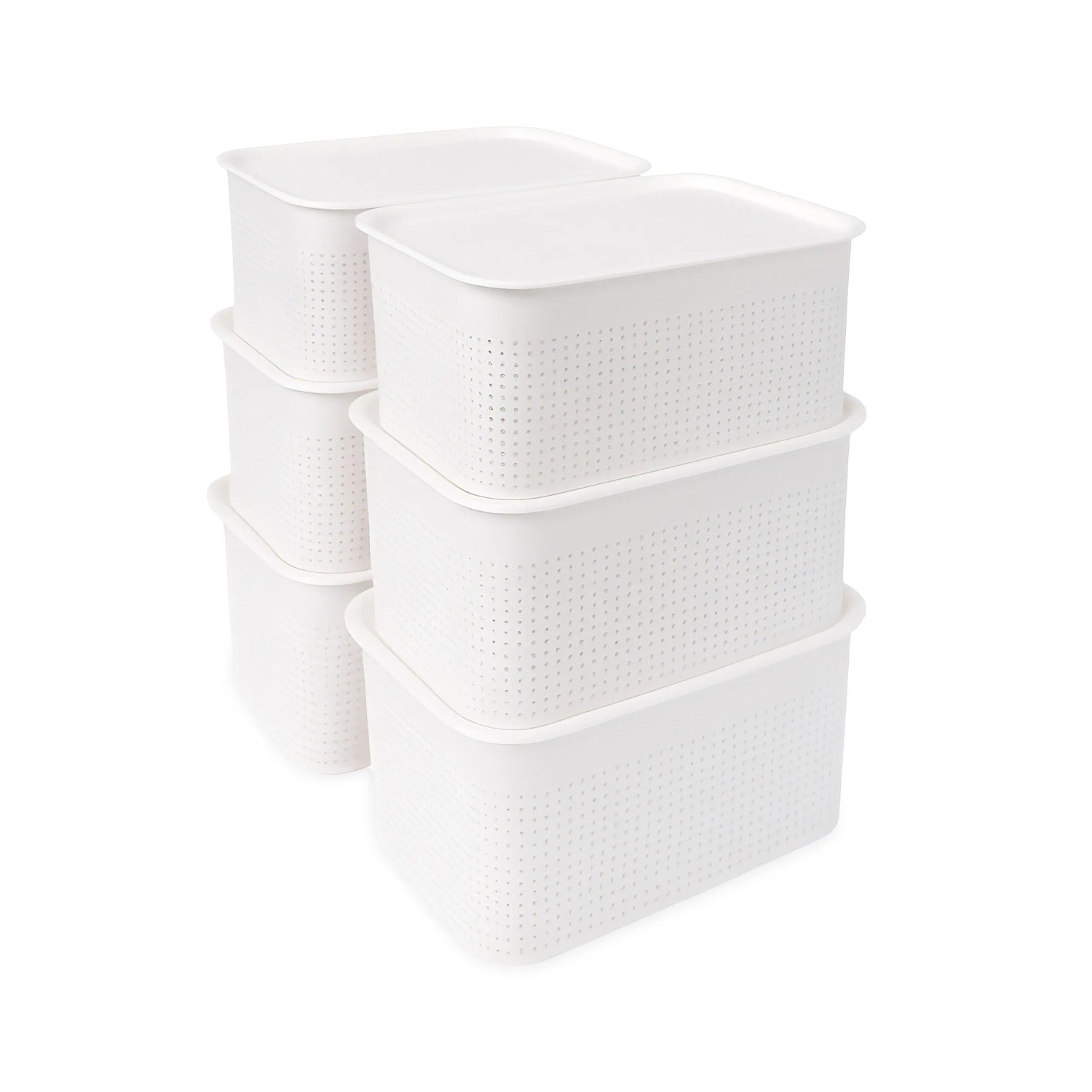 Relaxdays Aufbewahrungsboxen 6er Set Kunststoff Weiß mit Deckel Stapelbar Belüftet 13 cm x 26,5 cm x 19 cm 1,5 kg