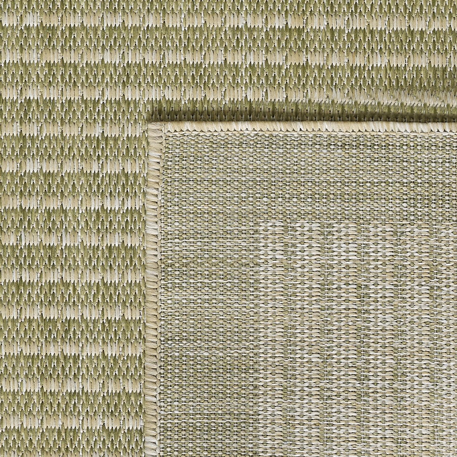 Detailansicht: Grüner Ayyildiz Outdoor-Teppich Giza 200x200 cm in Sisal-Optik.