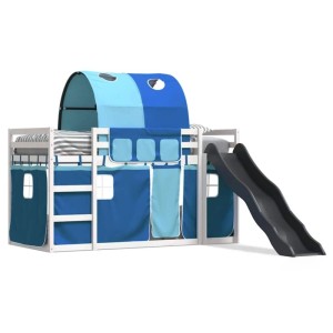 vidaXL Etagenbett mit Rutsche und Gardinen Blau 90x200 cm 3284138