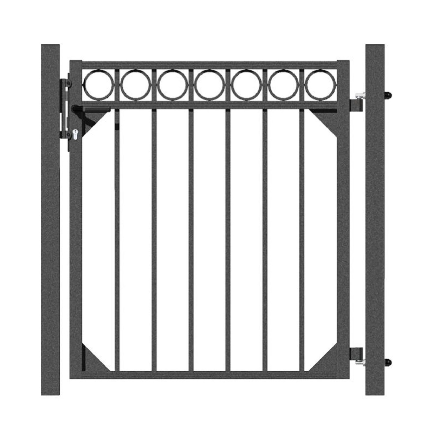Metallzaun Einzeltor-Set Circle, anthrazit, zum Einbetonieren, 120x96 cm.