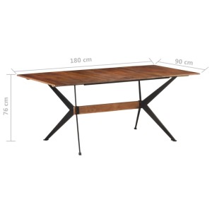 vidaXL Esstisch, 180x90 cm, Mango Massivholz mit schwarzem Stahlgestell.