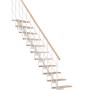 Minka Mittelholmtreppe Style, Buche/Weiß: Gerade Treppe mit Holzstufen und weißem Geländer.