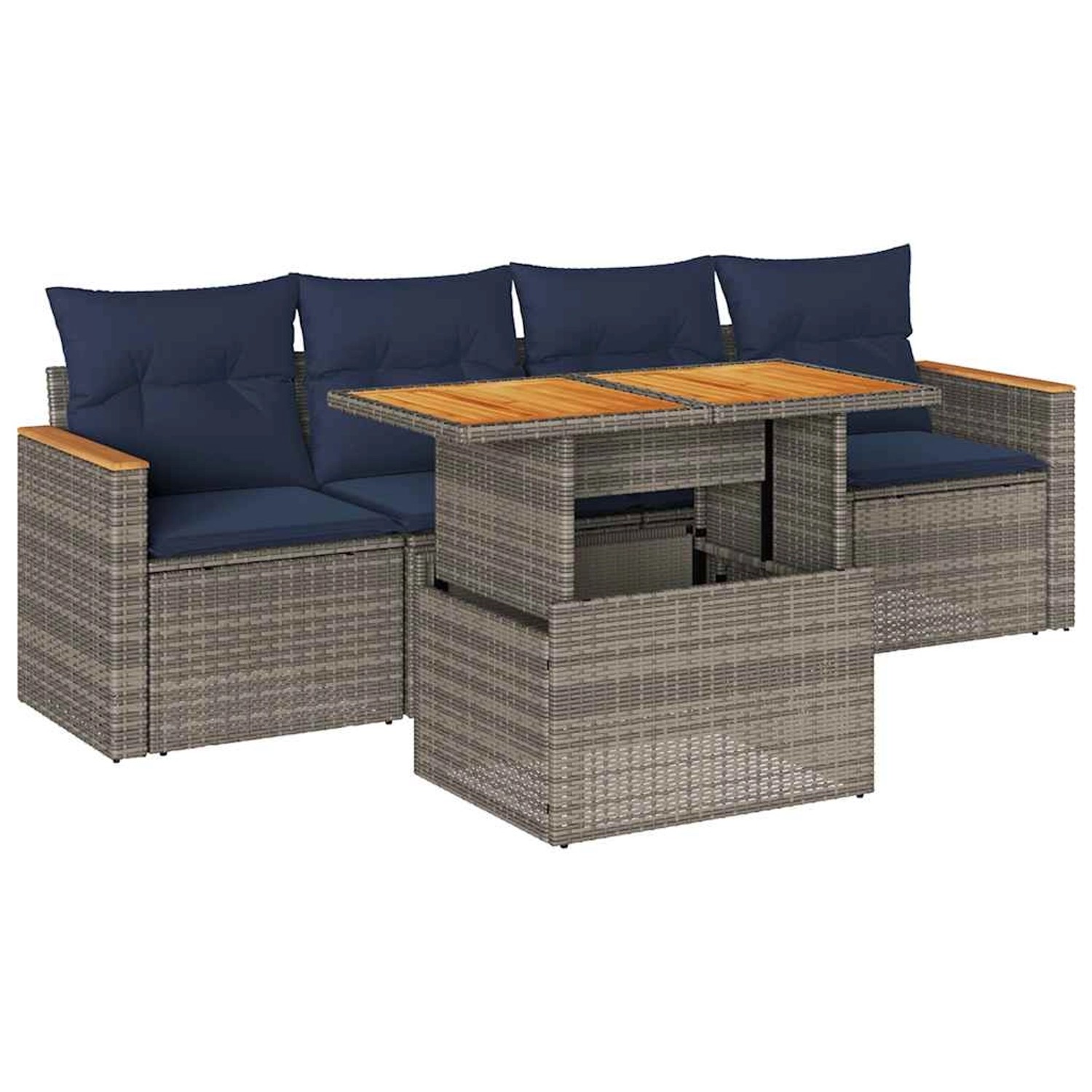 vidaXL 5-Tlg Garten-Sofagarnitur mit Kissen Grau Poly Rattan 3327435 günstig online kaufen