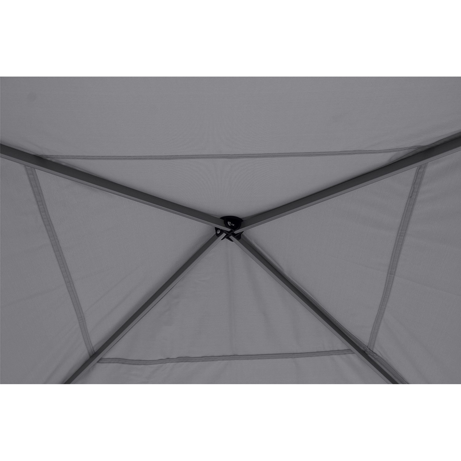 Detailaufnahme des grauen Siena Garden Pavillons (300x300 cm) von unten, zeigt Stahlgestell und Dach.
