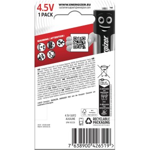 Energizer 4,5V Batterie, Typ 3LR12, ideal für Geräte mit hohem Energiebedarf.