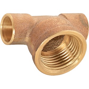 Löt-T-Stück aus Rotguss, 12 mm x 18,6 mm (Rp 1/2), für Rohrleitungsabzweigungen.