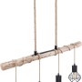 Schwarze 4-flammige Pendelleuchte Priska mit Holz und Hanfseil, modernes Design für den Innenbereich.