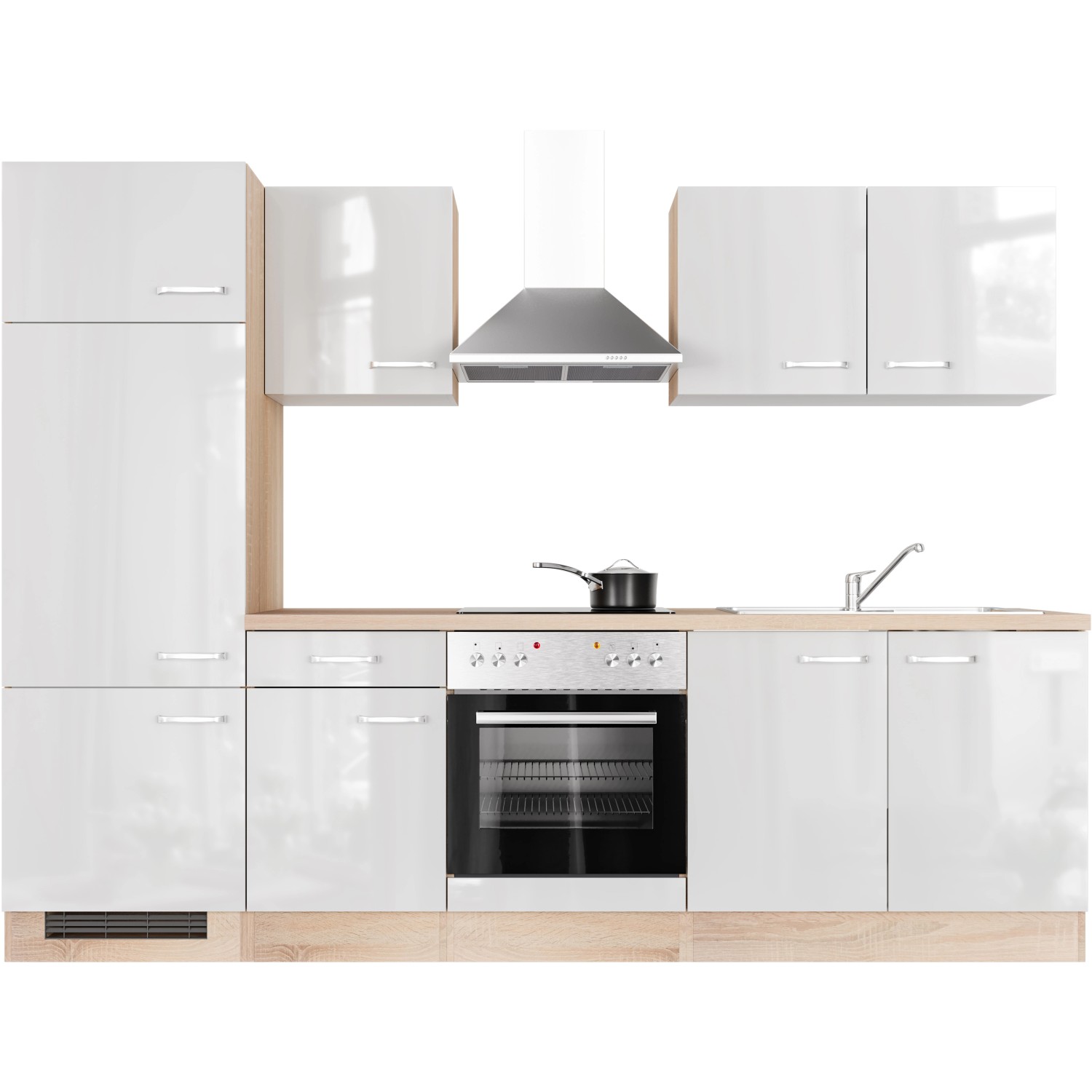 Flex-Well Exclusiv Küchenzeile/Küchenblock Valero 270 cm Hochglanz Weiß - Sonoma Eiche