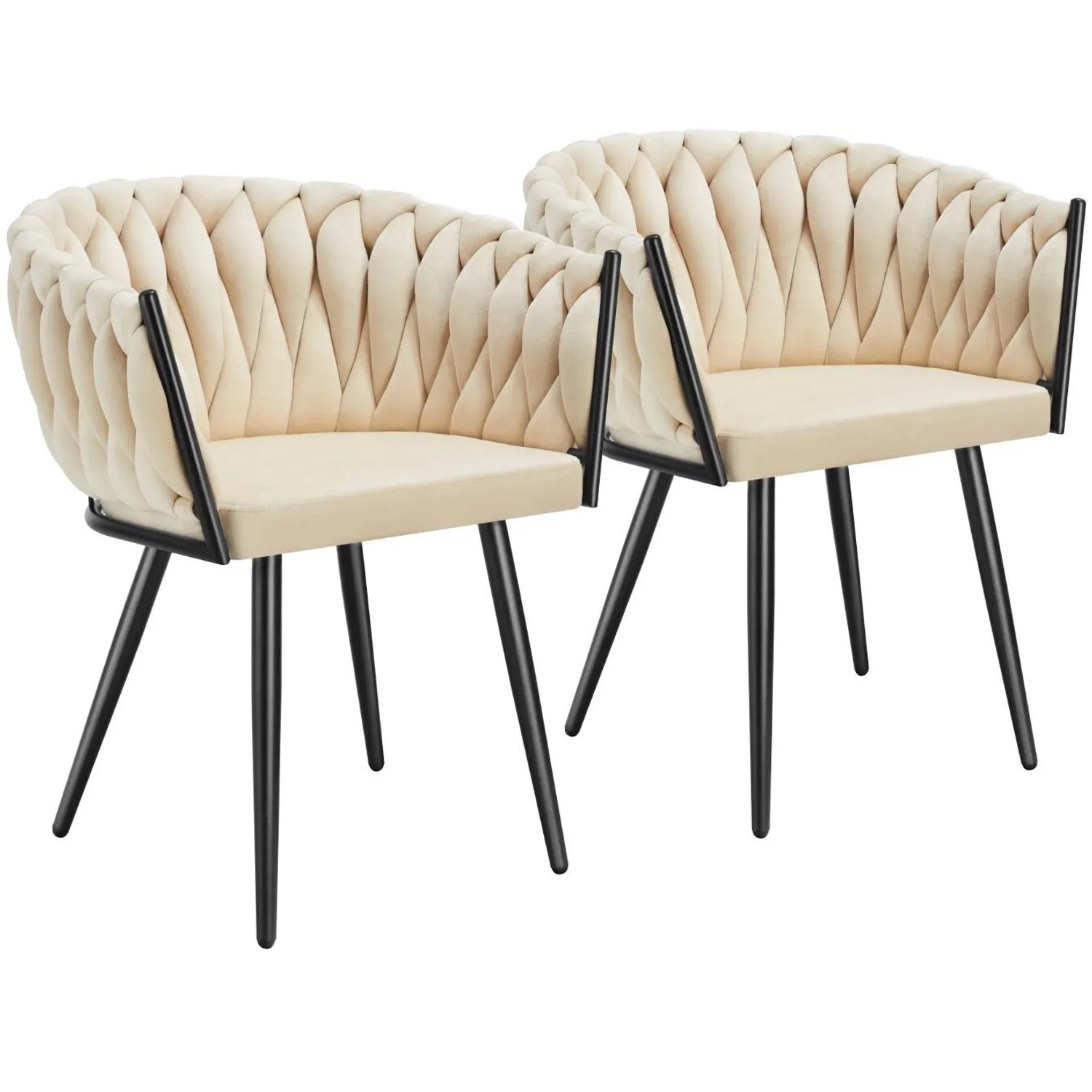 Tectake Set Esszimmerstuhl Astano Gepolstert  Mit Samtbezug  Knotendesign Durchgehende Lehne 2Er Set 55 x 60 50 x 75 cm Sand